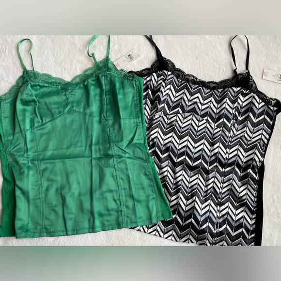 Nwt 2 Ann Taylor camisoles tailored green and black / white sz large - Picture 2 of 13